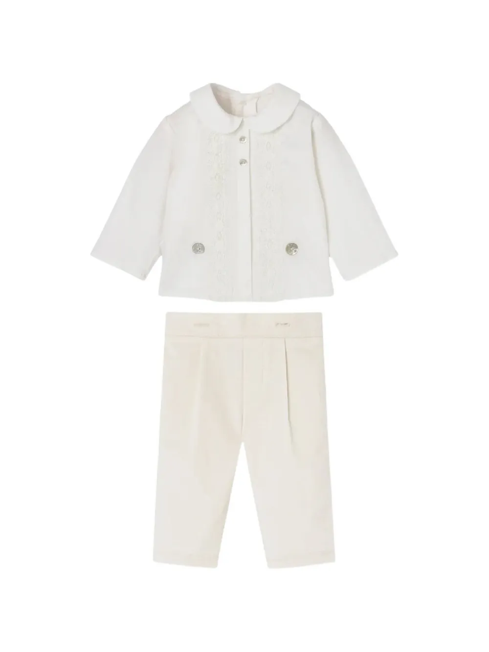 Paz Rodriguez lace-panel Peter Pan-collar trousers set (set of two) - Blanc