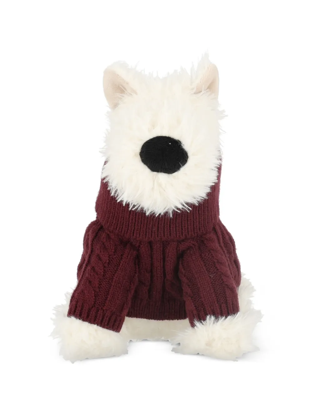 Jellycat Munro Scottie Dog knuffel met kabelgebreide trui Wit