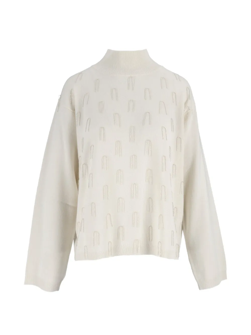 Fabiana Filippi Trui met hoge hals en franje Beige