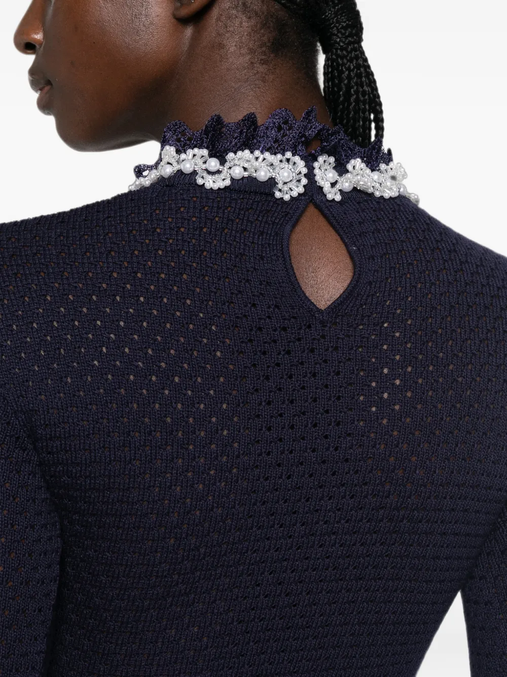Self-Portrait embellished crochet-knit mini dress Blauw