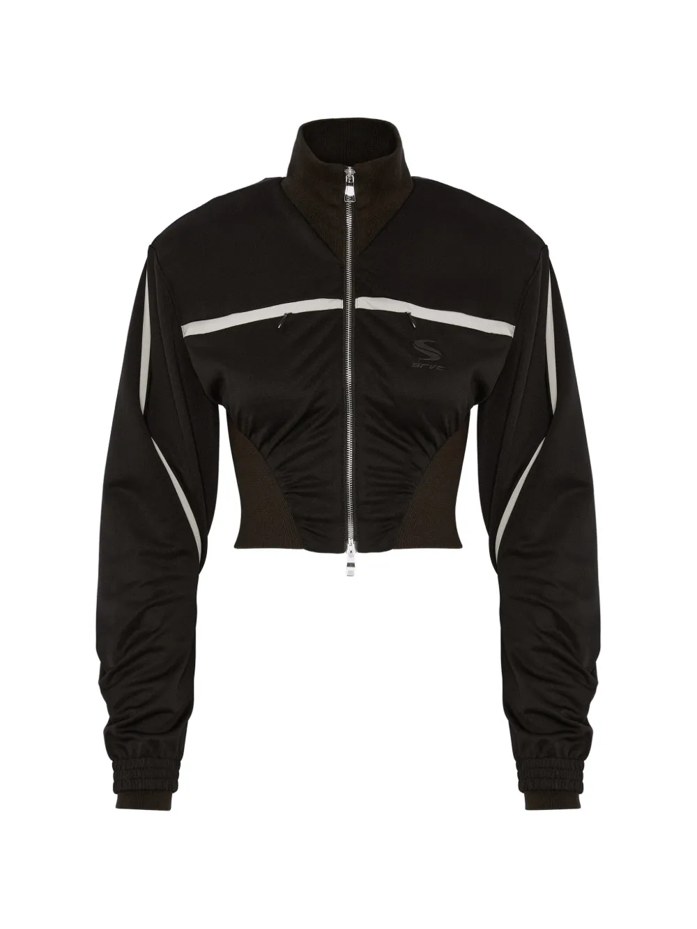 Srvc Studio Dbl Ruched Cropped Track Jacket In Black