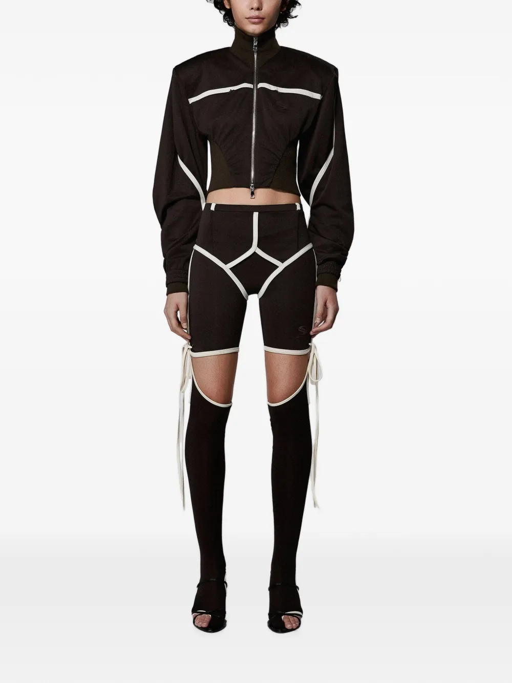 SRVC Studio DBL cropped trainingsjack met ruches Bruin