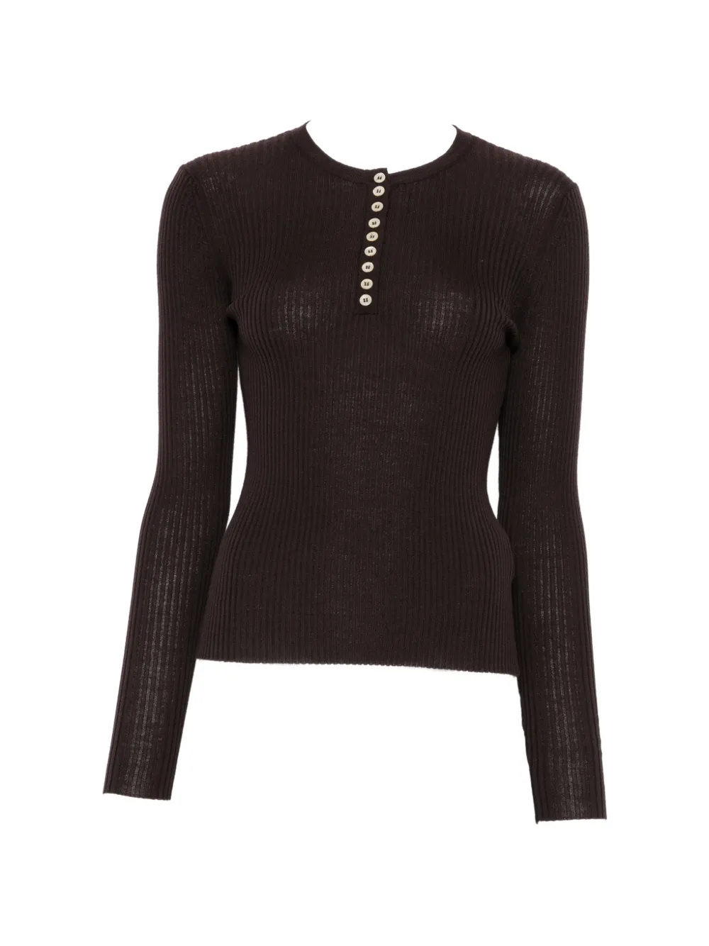 Soft Goat ribbed-knit Henley sweater - Marrone