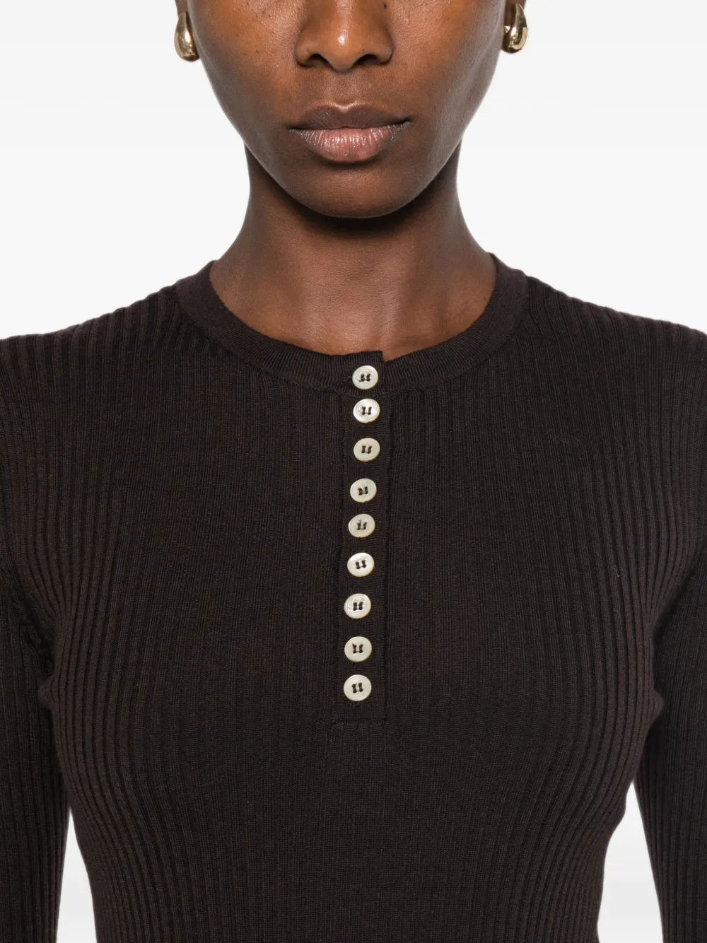 Soft Goat Ribgebreide Henley trui Bruin