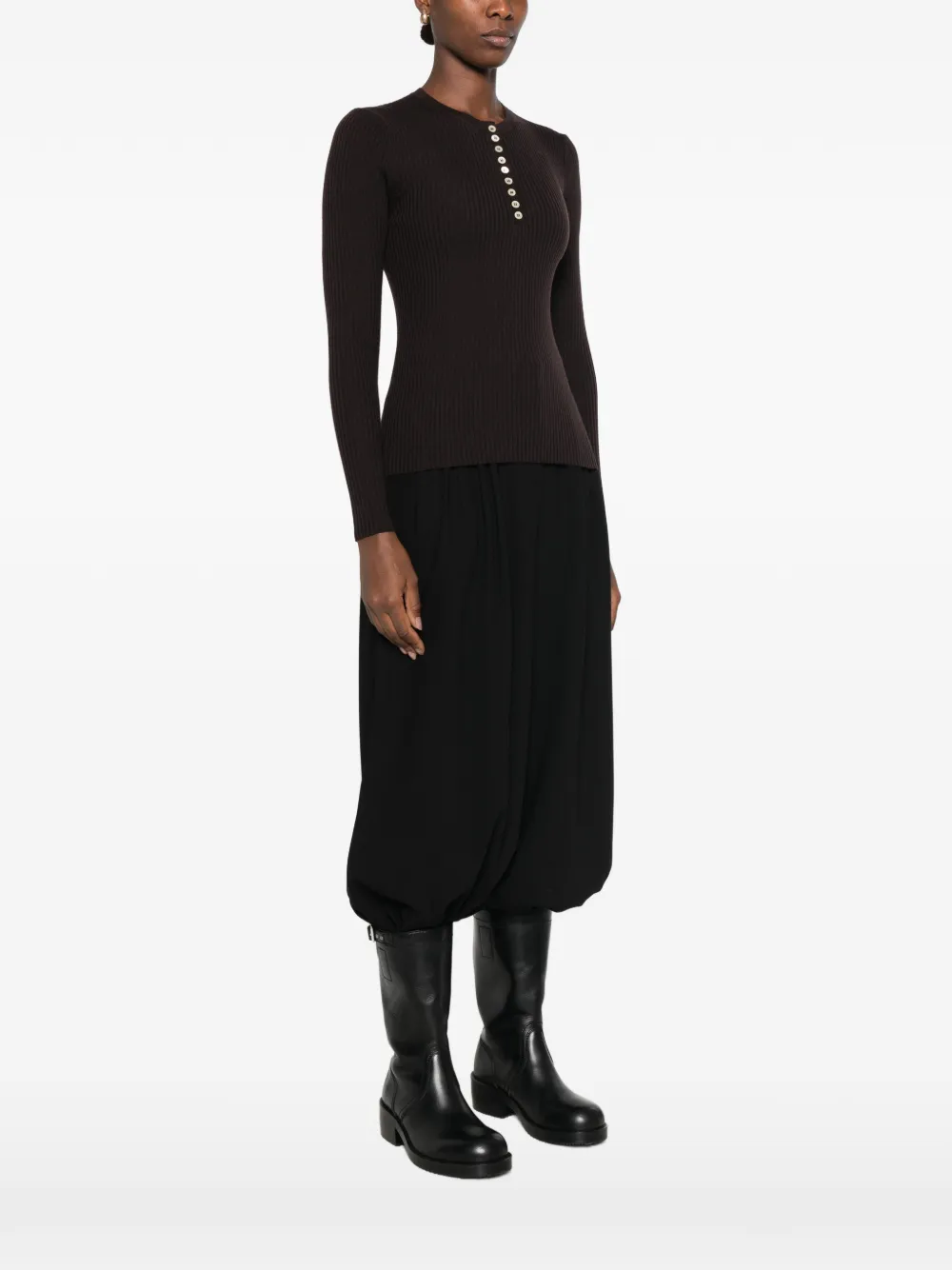 Soft Goat Ribgebreide Henley trui Bruin