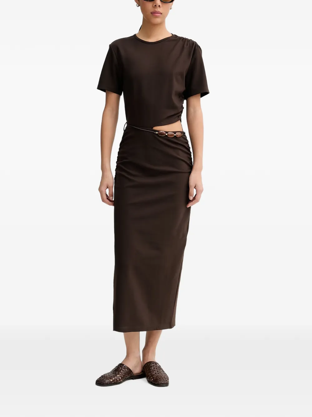 Sessùn Vertigo cut-out ruched midi dress - Marrone