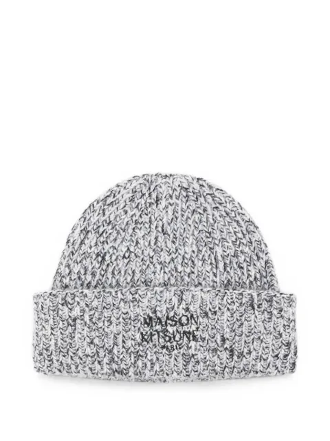 Maison Kitsuné logo-embroidered ribbed-knit beanie hat
