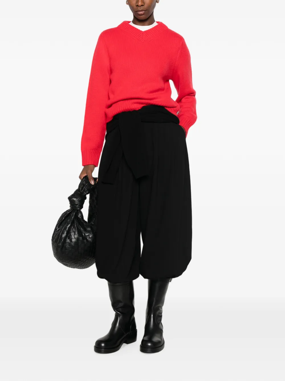Soft Goat Geribbelde trui met V-hals Rood