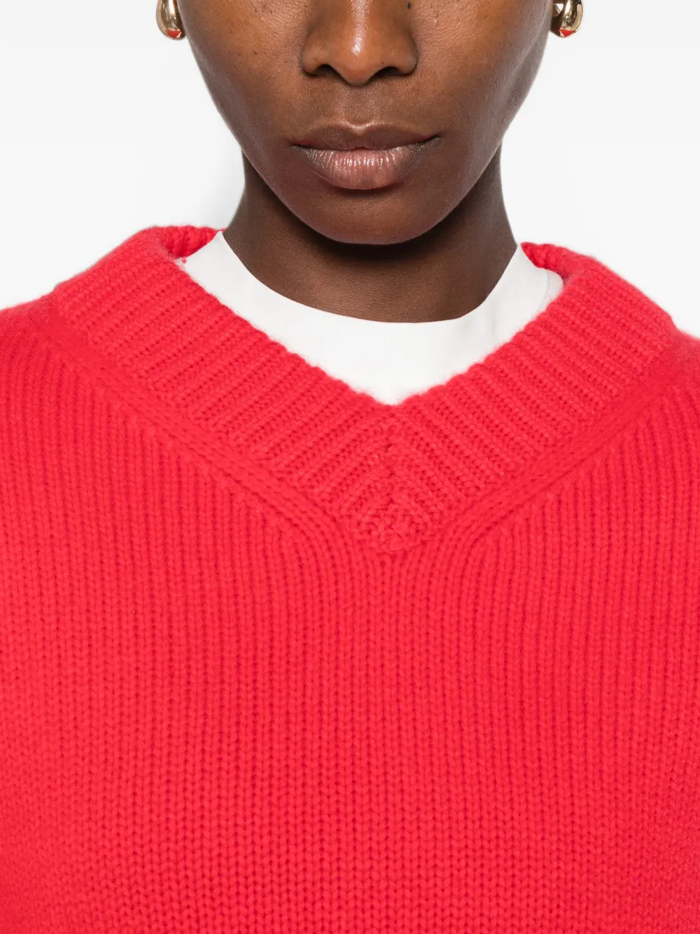 Soft Goat Geribbelde trui met V-hals Rood
