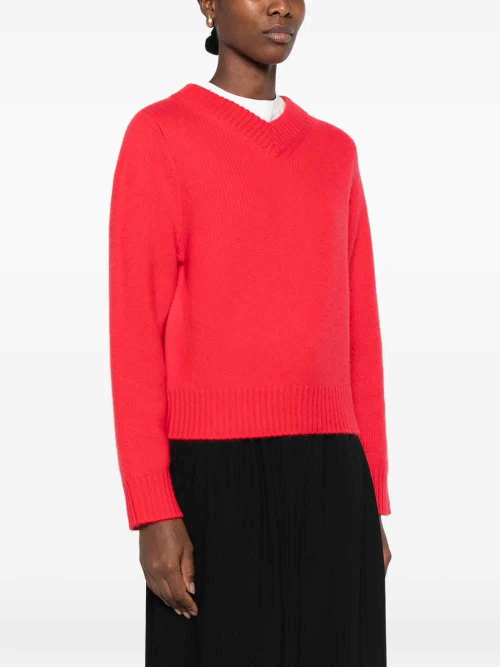 Soft Goat Geribbelde trui met V-hals Rood
