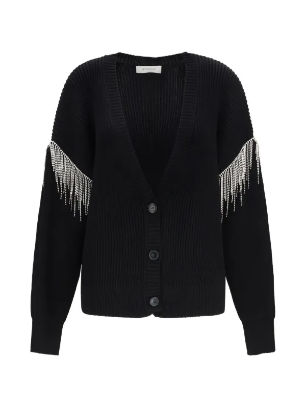Sportmax Oversized Embellished Ribbed-knit Cardigan in Black