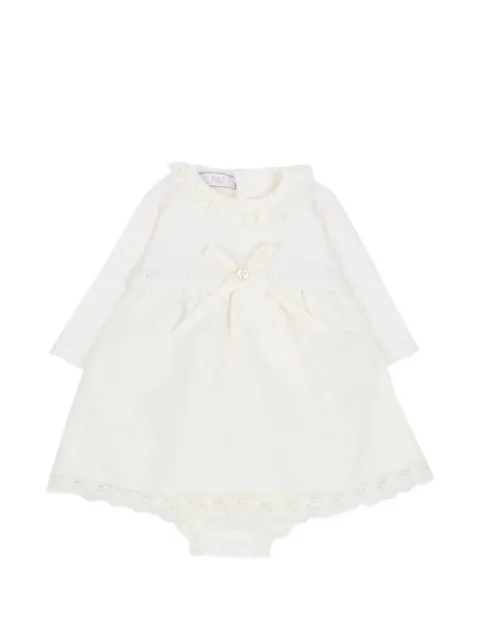 Paz Rodriguez lace-trimmed bow dress and bloomers set