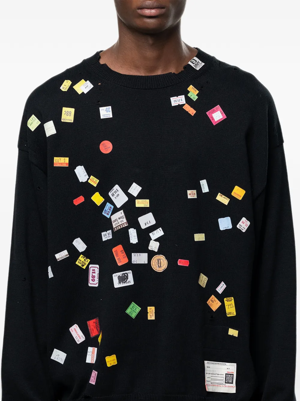 Maison MIHARA YASUHIRO Price Tag gebreide trui met print Zwart