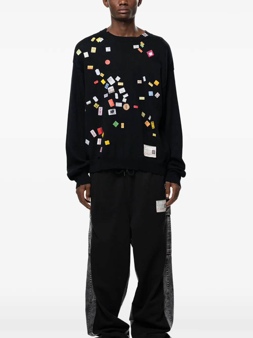 Maison MIHARA YASUHIRO Price Tag gebreide trui met print Zwart
