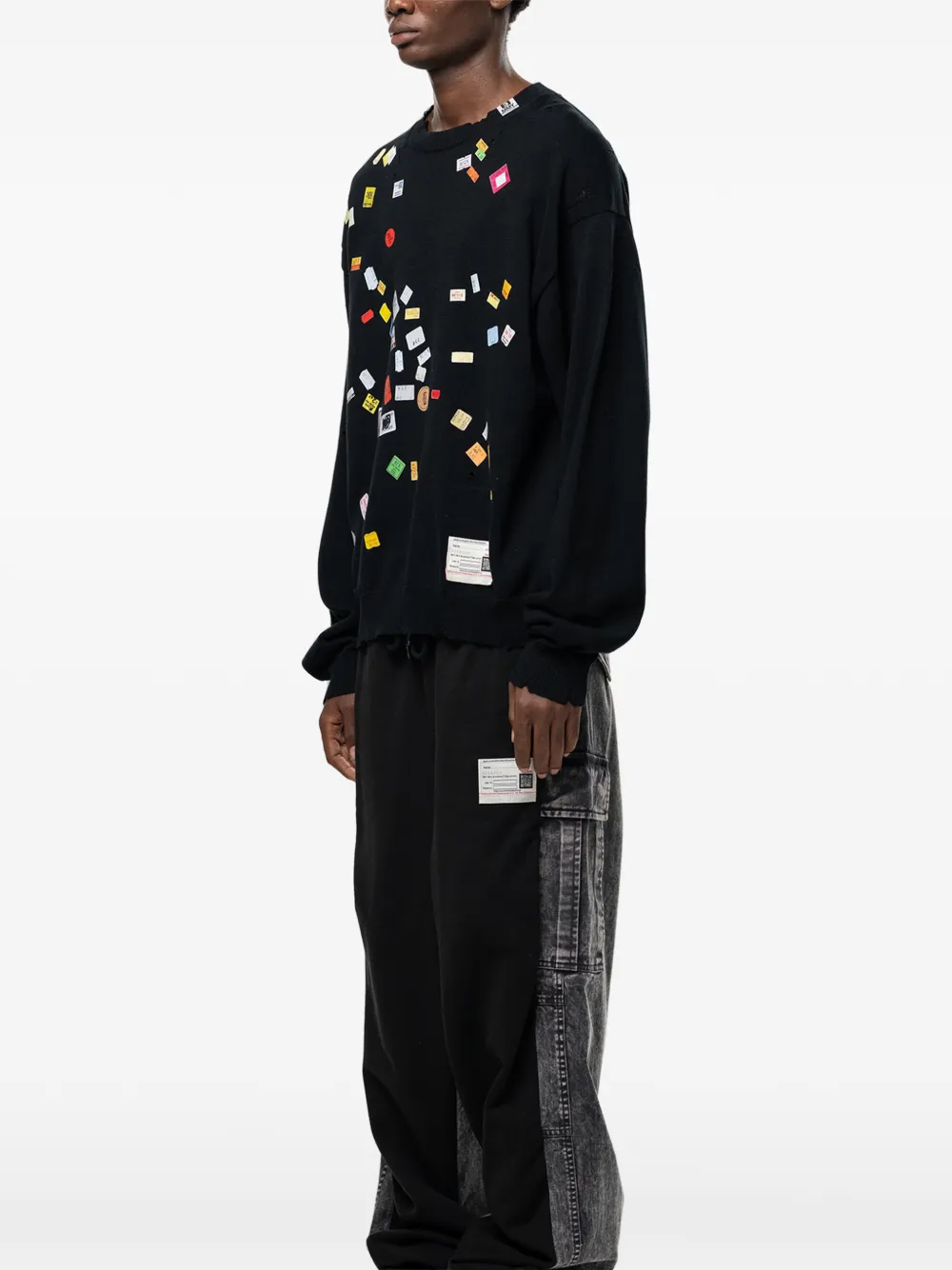 Maison MIHARA YASUHIRO Price Tag gebreide trui met print Zwart