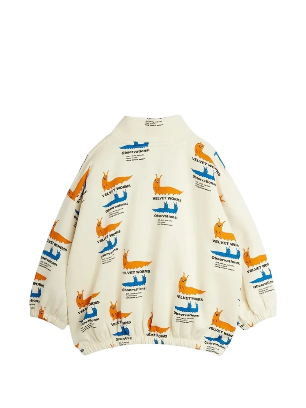 Mini Rodini Fluwelen trui met halve rits en Worms-print Beige