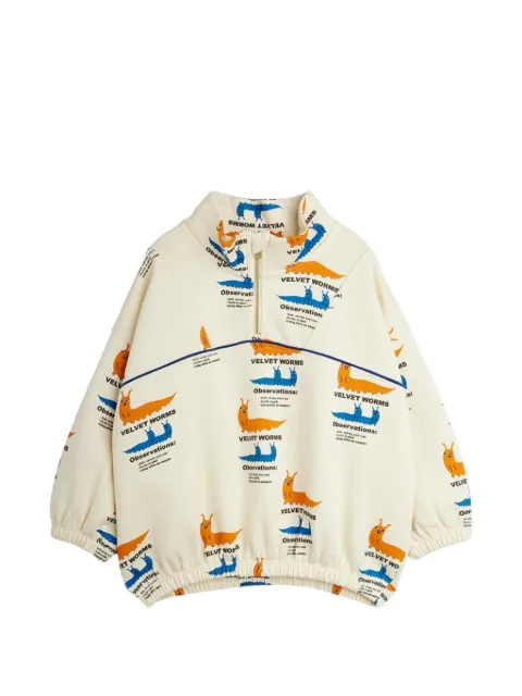 Mini Rodini Velvet Worms print half-zip sweater