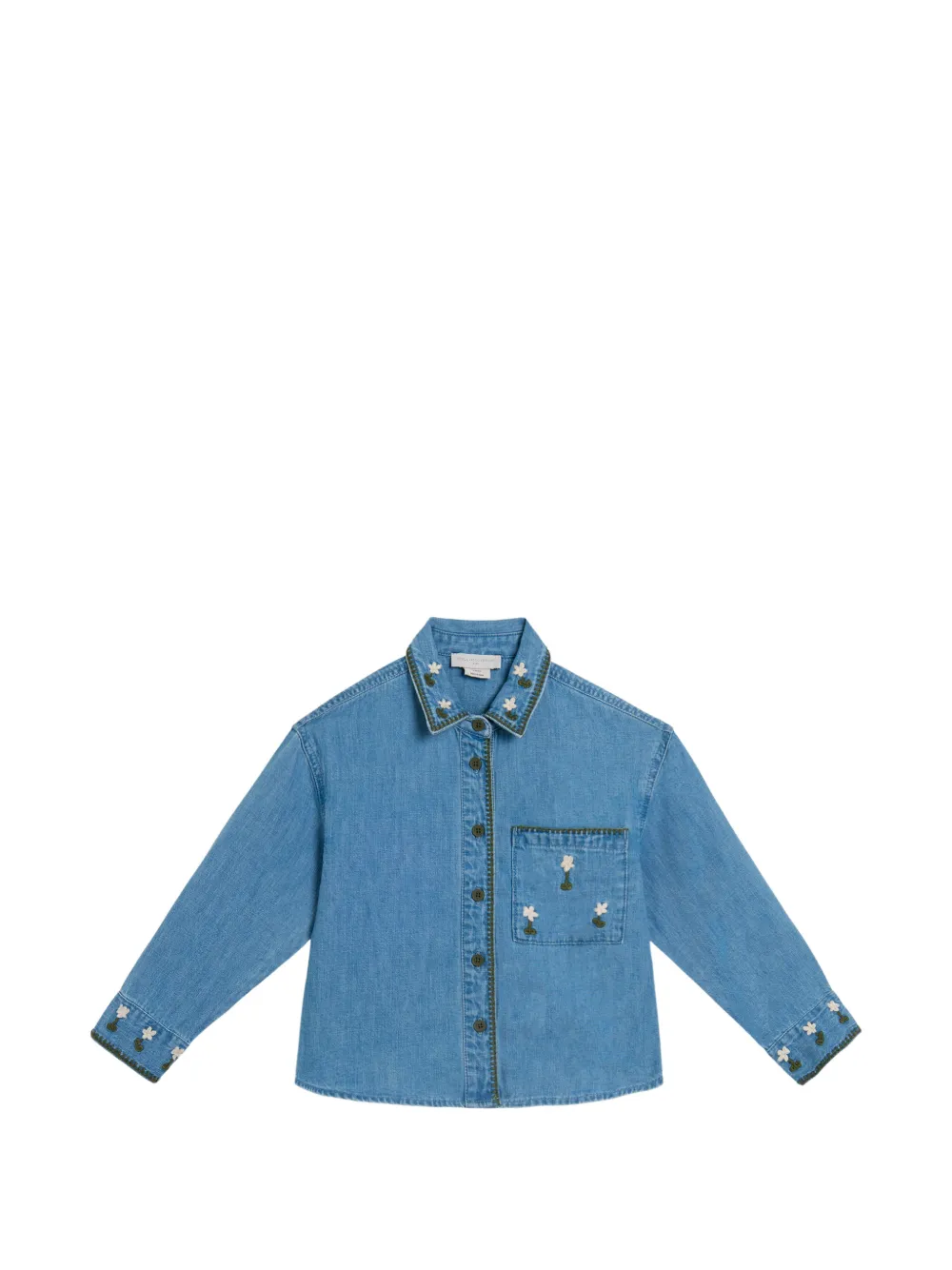 Stella McCartney Kids floral-embroidered denim shirt - Blau