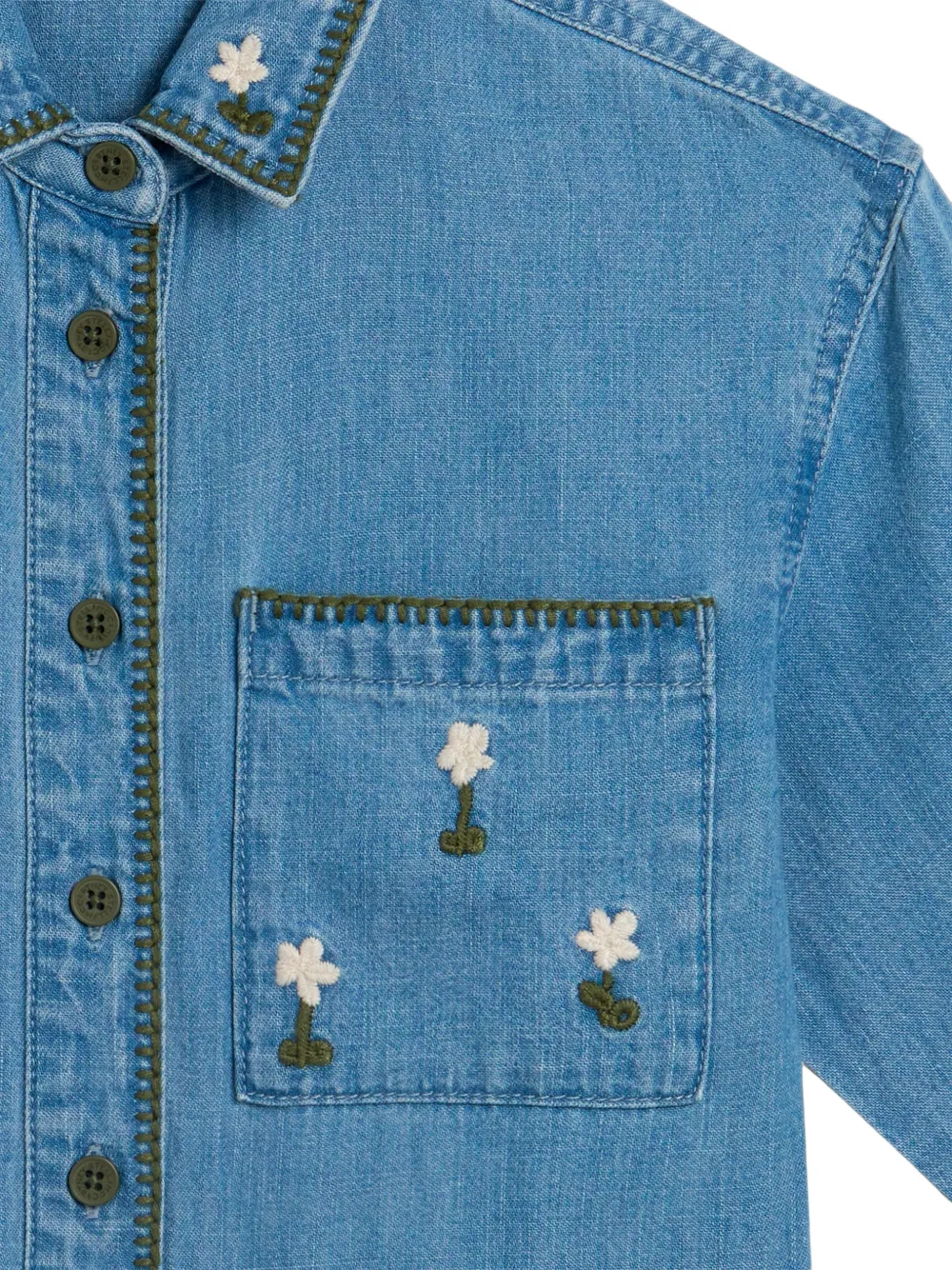 Stella McCartney Kids Spijkerjack met geborduurde bloemen Blauw