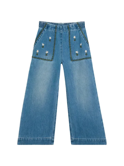 Stella McCartney Kids flower-embroidered wide-leg jeans