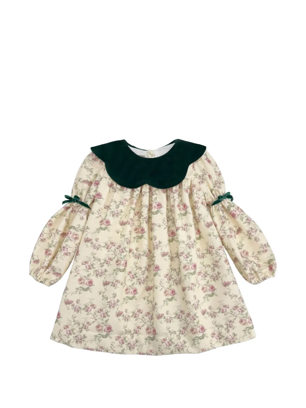 La Stupenderia floral-print velvet-collar dress Beige