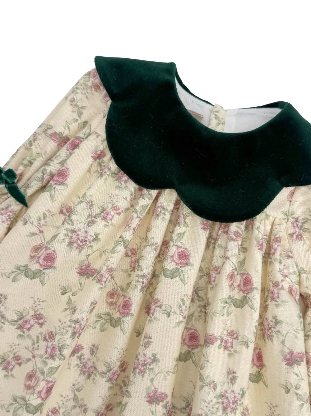 La Stupenderia floral-print velvet-collar dress Beige