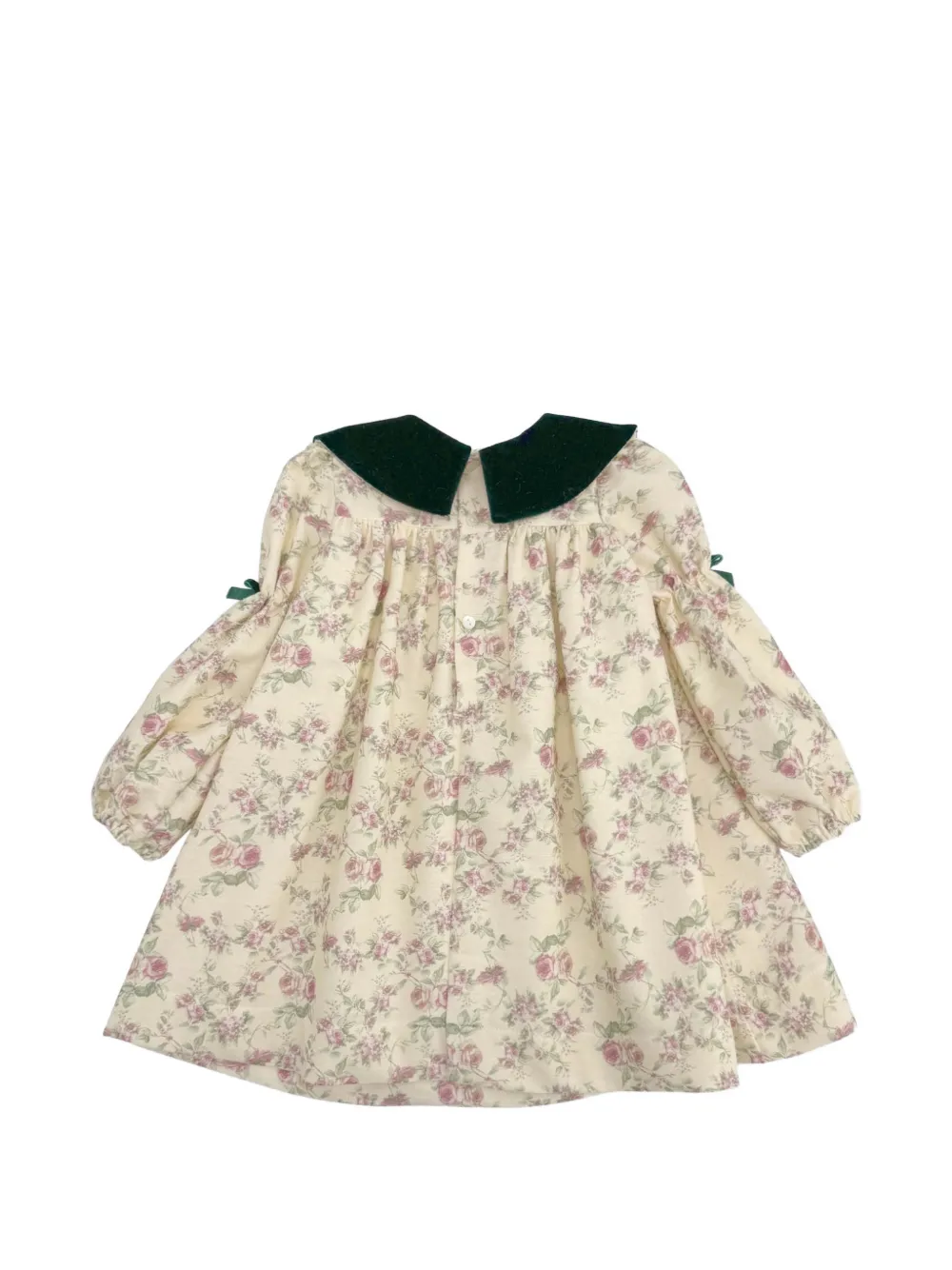 La Stupenderia floral-print velvet-collar dress Beige