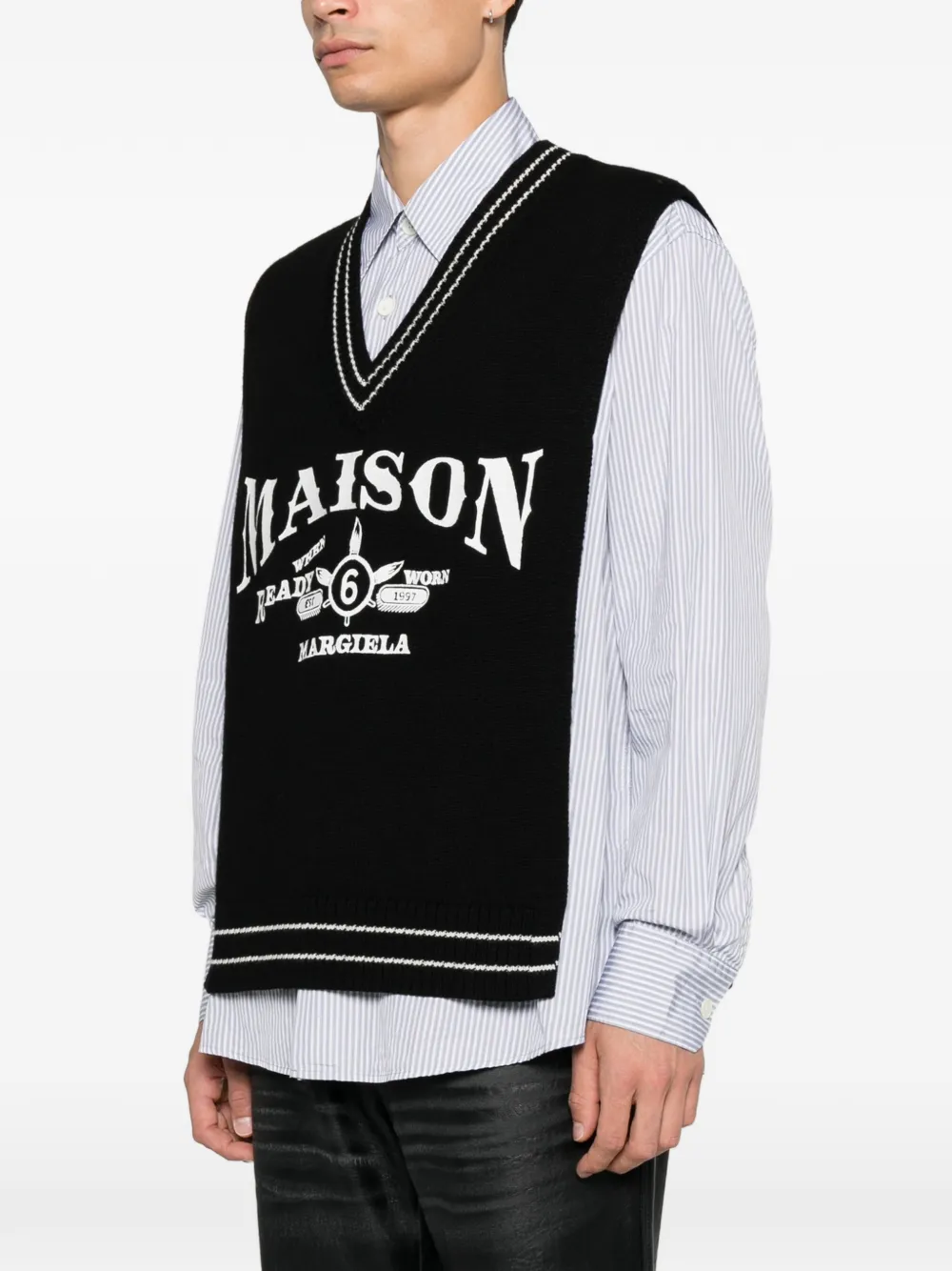 MM6 Maison Margiela Bodywarmer met geborduurd logo en V-hals Zwart