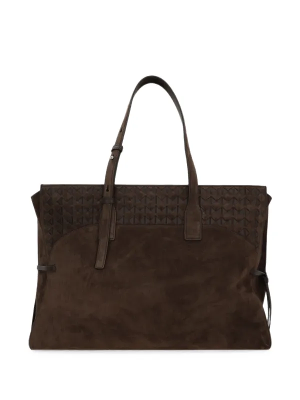 Serapian Large Mosaico Suede Tote Bag in Brown