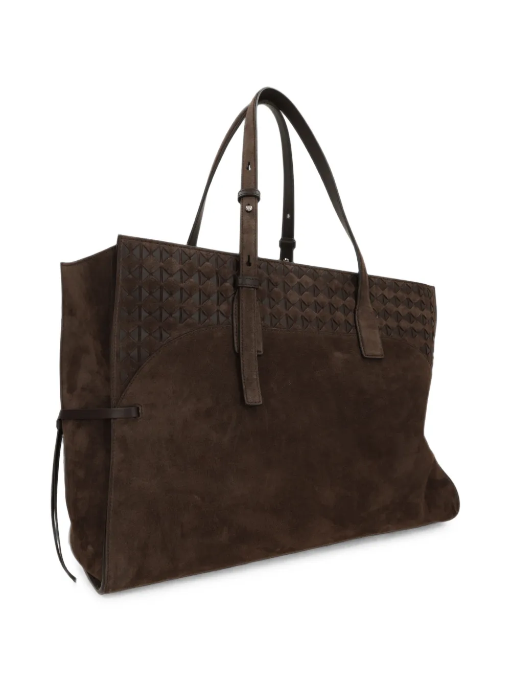 Serapian Large Mosaico Suede Tote Bag in Brown, view 3