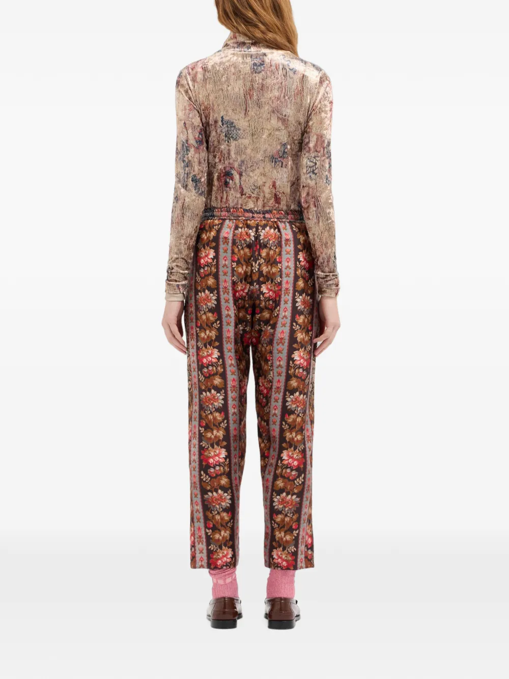 Pierre-Louis Mascia Aloe zijden broek met bloemenprint Bruin
