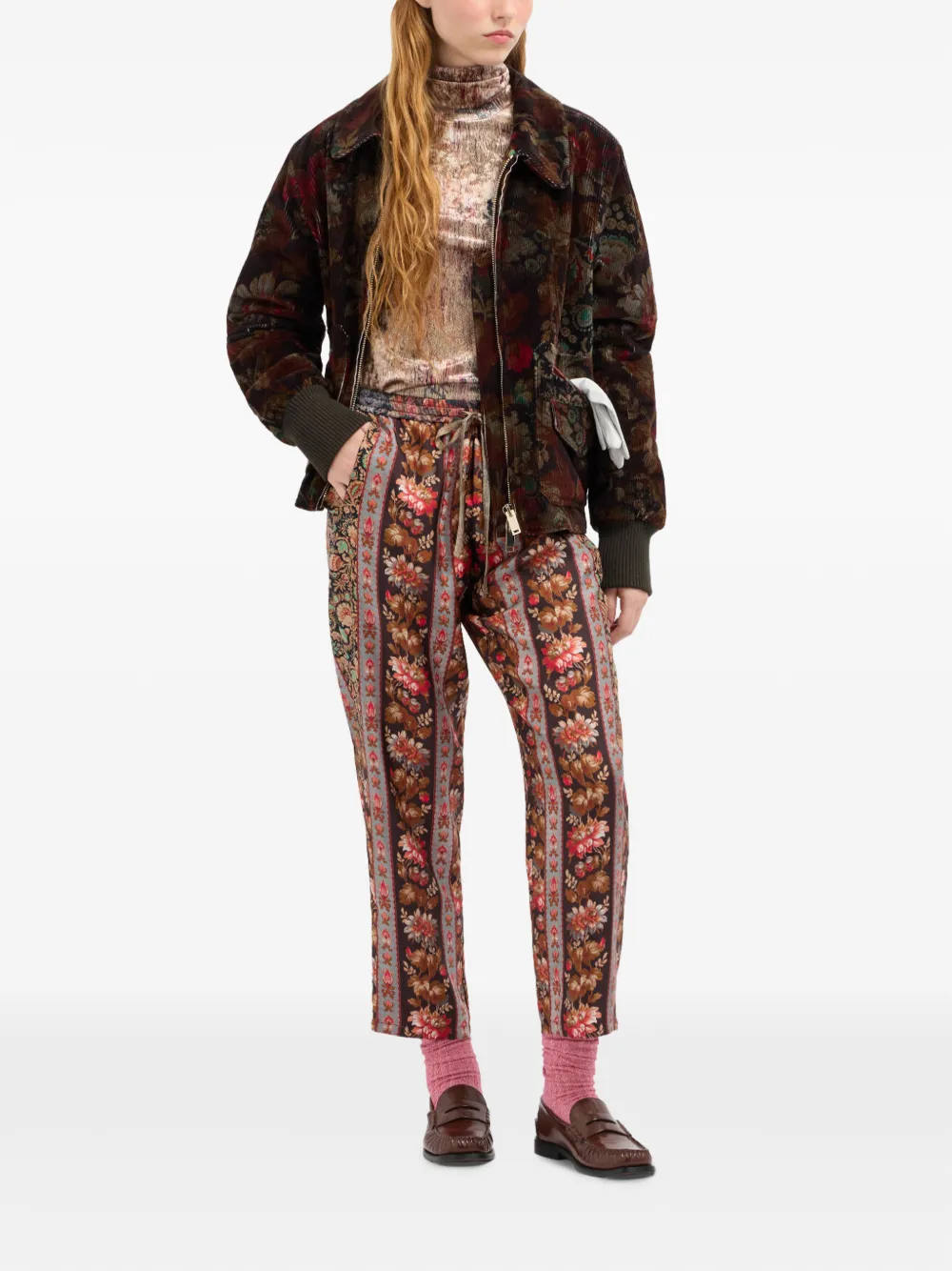 Pierre-Louis Mascia Aloe zijden broek met bloemenprint Bruin