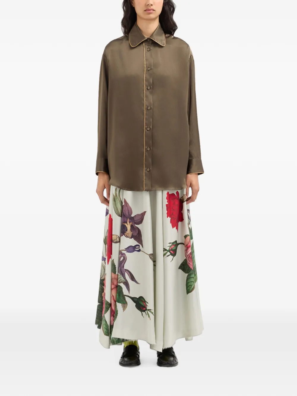 Pierre-Louis Mascia Mutka zijden blouse met afwerking Bruin
