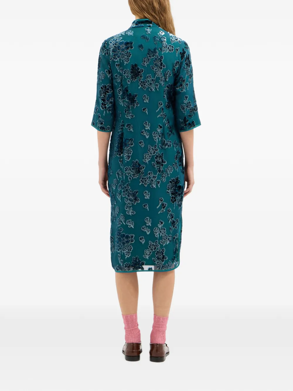 Pierre-Louis Mascia VEFIO fluwelen midi-jurk met bloemen Blauw