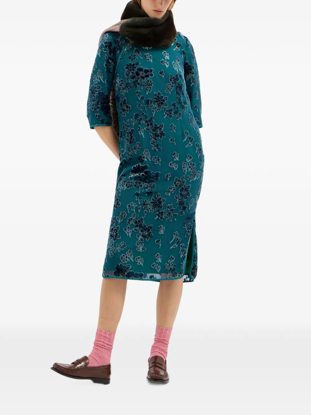 Pierre-Louis Mascia VEFIO fluwelen midi-jurk met bloemen Blauw
