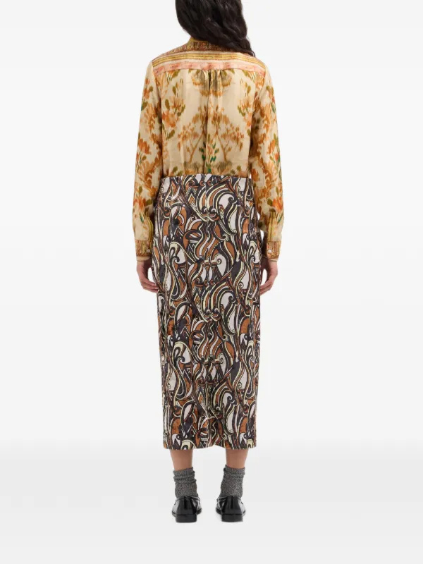 Pierre-Louis Mascia Ranat swirl-print Midi Skirt | 褐色| FARFETCH CN