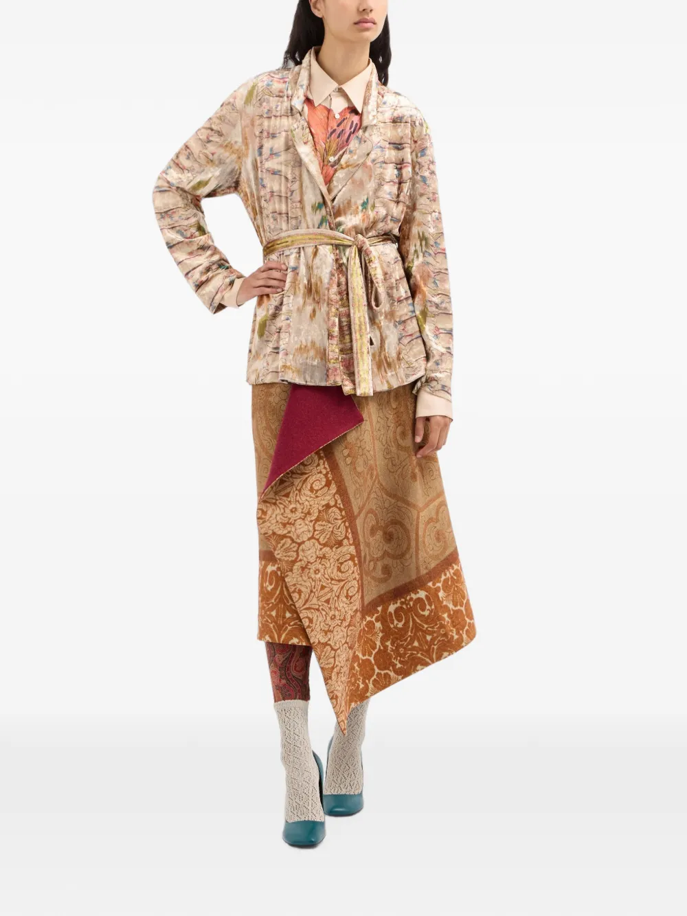 Pierre-Louis Mascia Ranat blazer met penseelstreek-print en ceintuur Beige