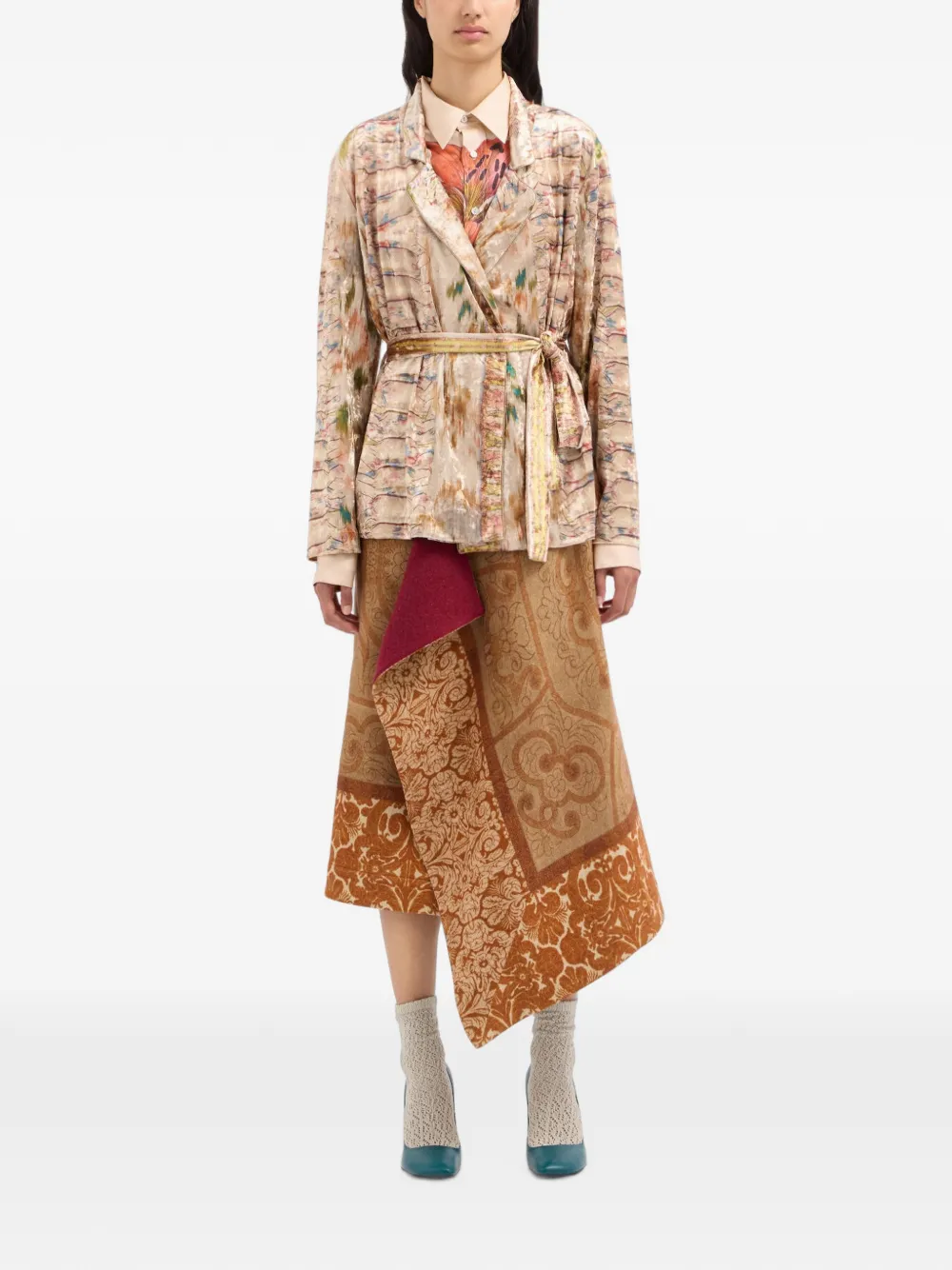 Pierre-Louis Mascia Ranat blazer met penseelstreek-print en ceintuur Beige