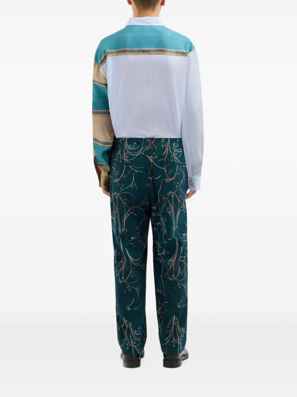 Pierre-Louis Mascia DYLAN broek met wijde pijpen en botanisch patroon Blauw