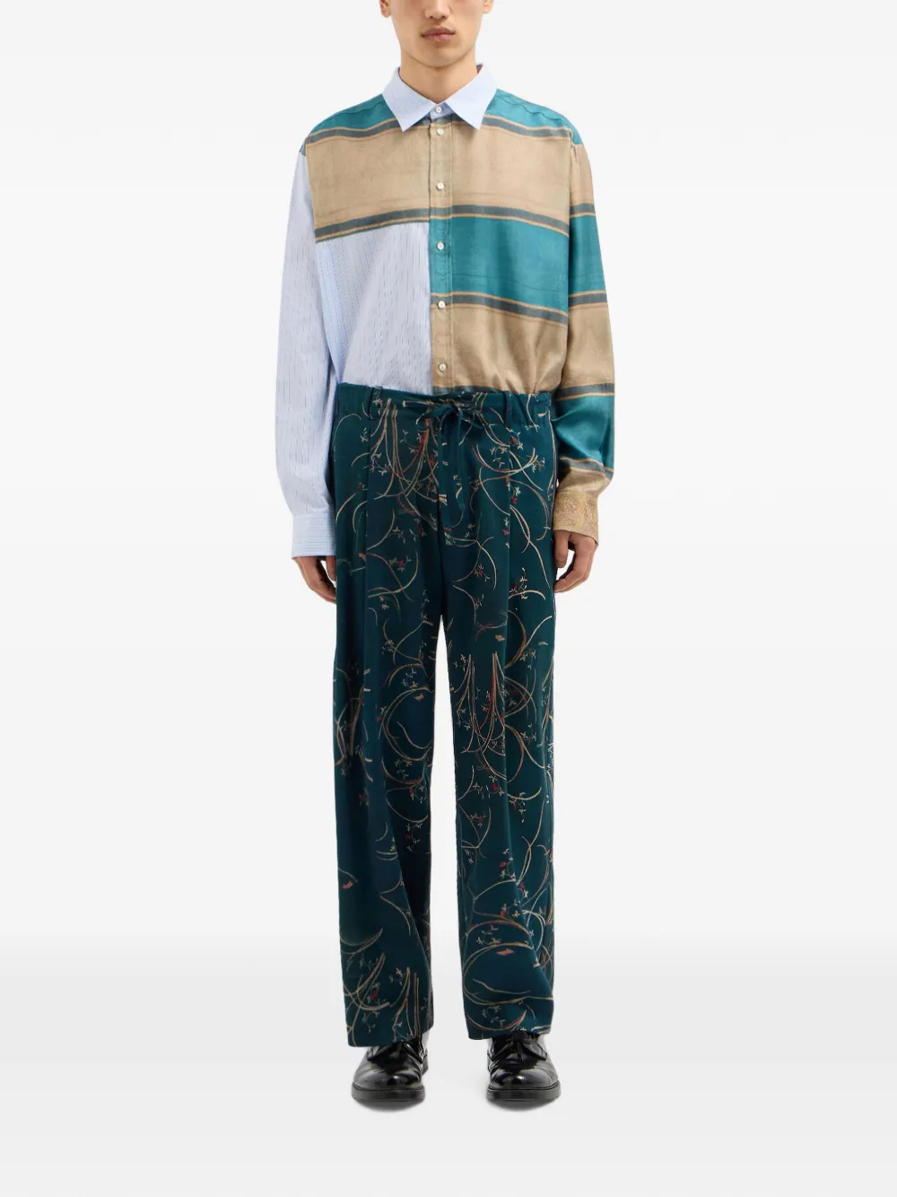 Pierre-Louis Mascia DYLAN broek met wijde pijpen en botanisch patroon Blauw
