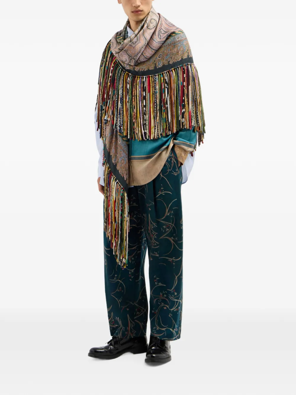 Pierre-Louis Mascia DYLAN broek met wijde pijpen en botanisch patroon Blauw