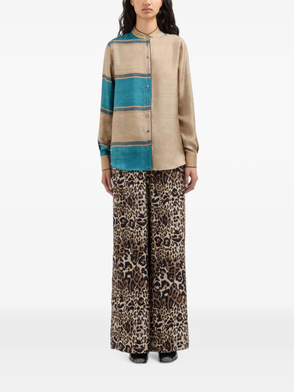 Pierre-Louis Mascia Zijden blouse met gestreept patroon Beige