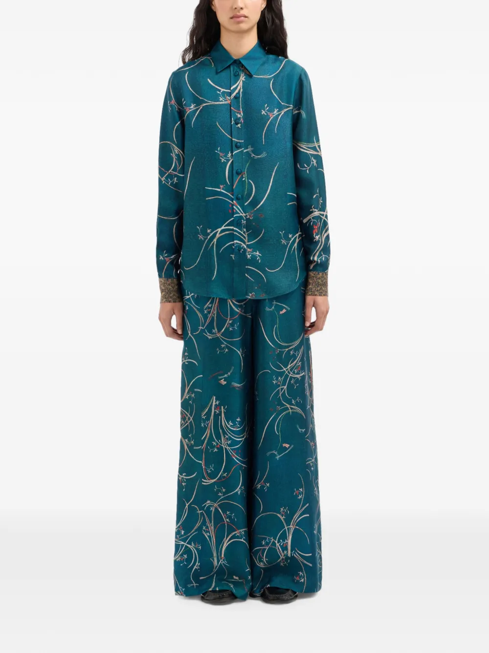 Pierre-Louis Mascia Aloe zijden blouse met botanische print Blauw
