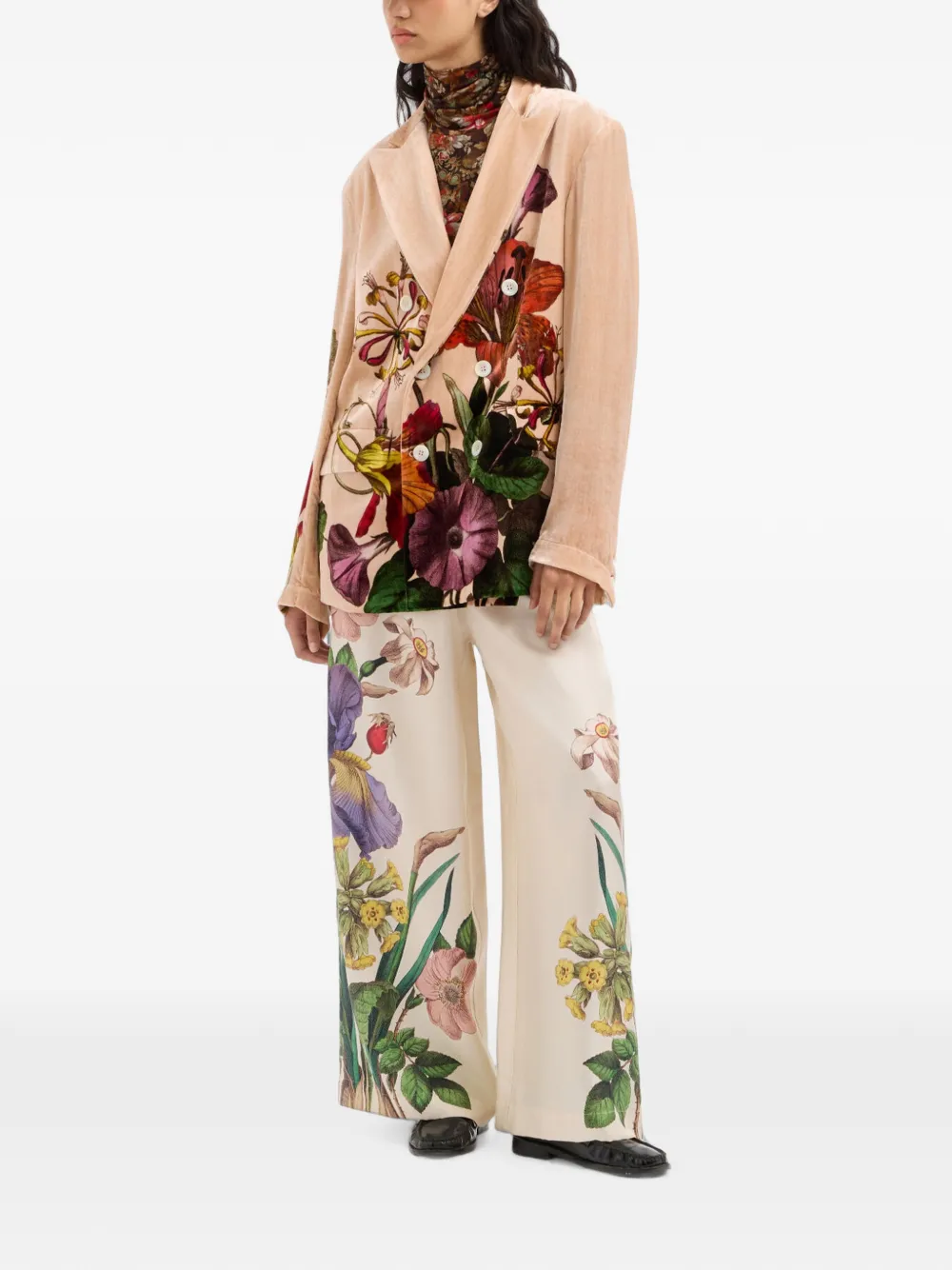 Pierre-Louis Mascia Aloe zijden palazzo broek met botanische print Beige
