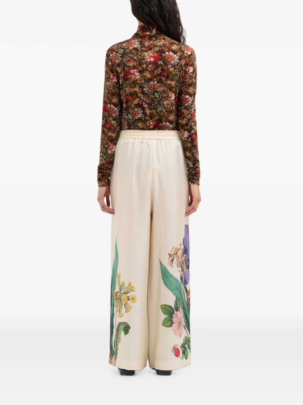 Pierre-Louis Mascia Aloe zijden palazzo broek met botanische print Beige