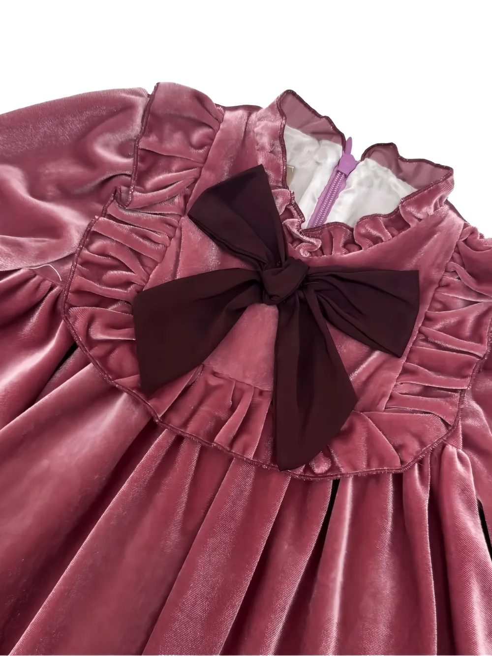 La Stupenderia ruffled velvet mini dress Roze