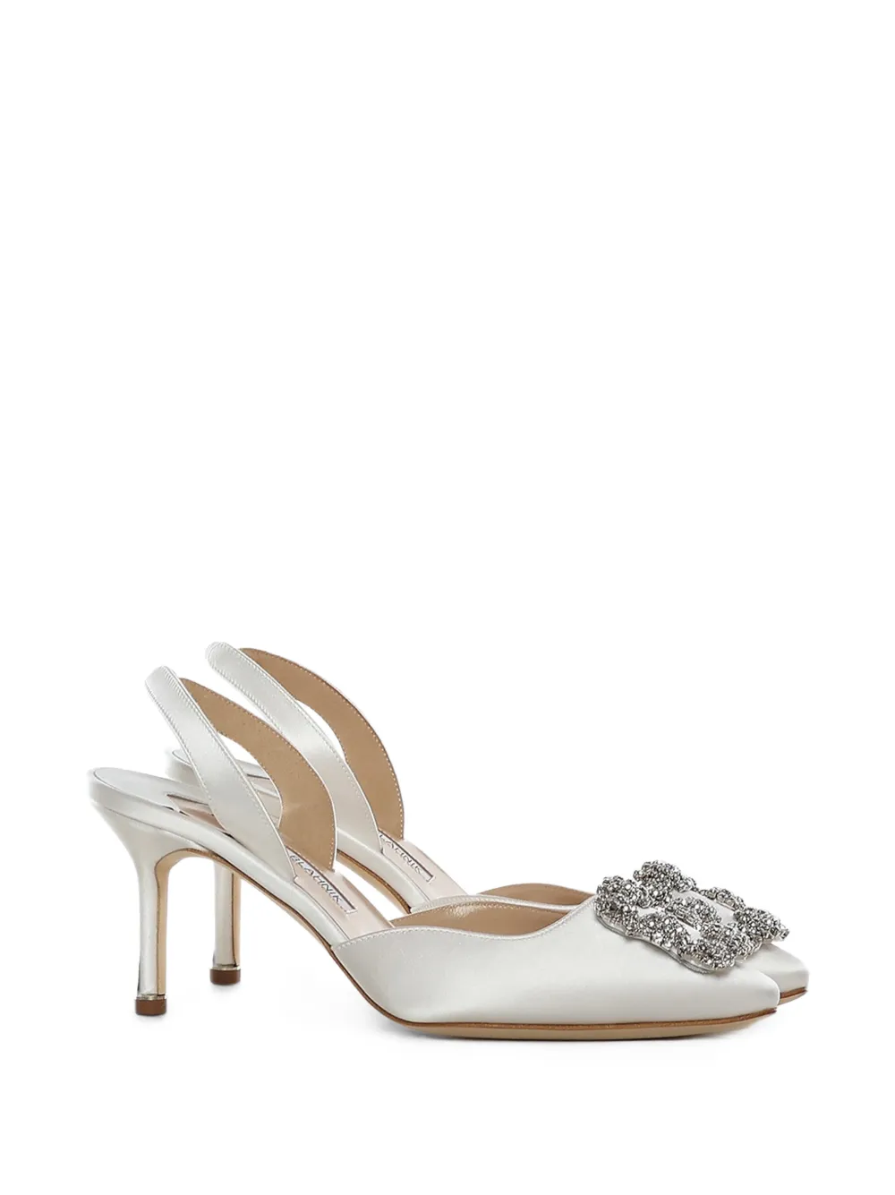 Manolo Blahnik Hangisi crystal-buckle slingback pumps Wit