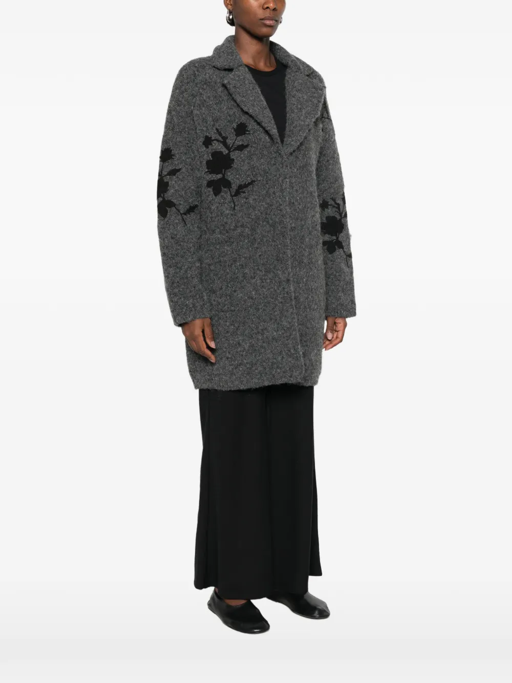 Semicouture Jas met gekerfde revers en bloemen-intarsia Grijs