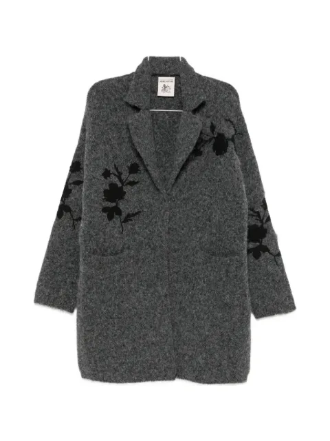 Semicouture floral-intarsia notched-lapels coat