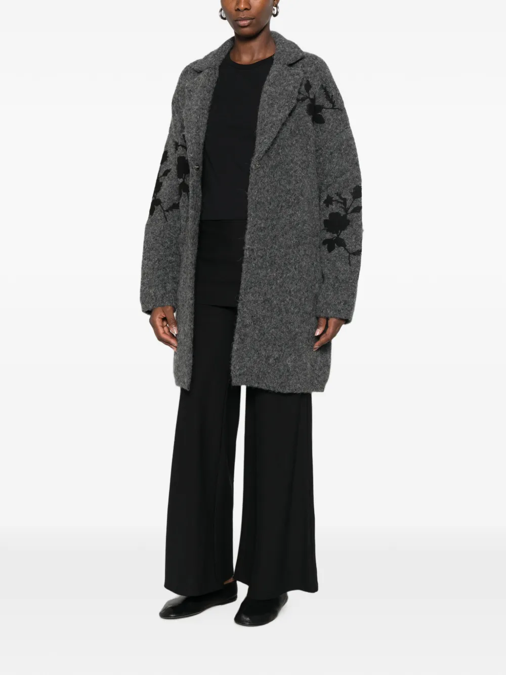 Semicouture Jas met gekerfde revers en bloemen-intarsia Grijs